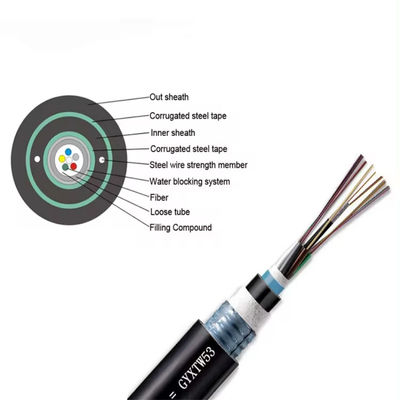 outdoor direct burial 2 4 6 12 24 core optical fiber cable GYXTW53 SM G.657A1 G652D Armored Fiber Optic Cable Price