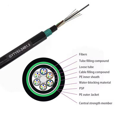 2-144 النواة الغلاف المزدوج المزدوج المدرع GYTY53 مباشرة مدفونة تحت الأرض كابل الألياف الضوئية