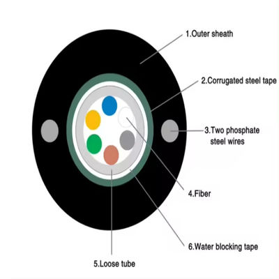 GYXTW كابل الألياف الضوئية ذو الأنبوب الواحد المزود بنمط واحد 6 Core 8 Core 12 Core 24 Core