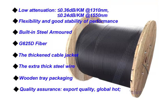 كابلات الألياف البصرية ذات الأنبوب الواحد من الفولاذ GYXTW كابلات الاتصالات ذات الوضع الواحد ذات 24 قلب