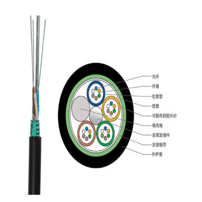 كابل الألياف الضوئية المدرعة GYTA 2-144 Core Stranded Loose Tube القناة الجوية الخارجية للاتصالات البعيدة
