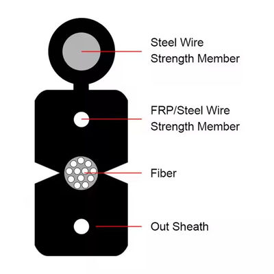 كابل FTTH الخارجي للصبغ الضوئي GJYXCH 1 ′′ 4 Core G652D Steel Wire مدعوم