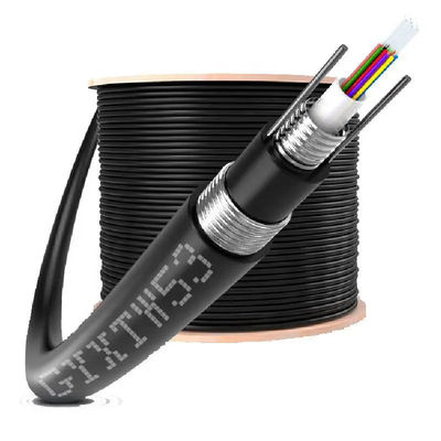 كابل الألياف الضوئية الجوية GYXTW 4-24 النواة النمط الواحد G652D 8.0mm كابل OD للأسطول العلوي مع قوة سلك الفولاذ 1MM