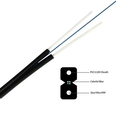أسود / أبيض سلك الفولاذ أو FRP الألياف الضوئية قطرة كابل FTTH مسطح GJXH داخلية كابل الجلد