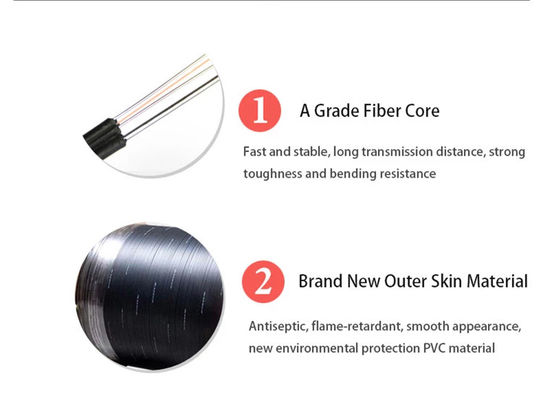 جاكيت أسود G657A1 1 كيلومتر FTTH كابل إسقاط الألياف البصرية
